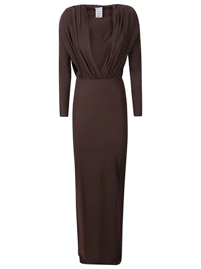 Amazuìn Rasha Draped V-neck Midi Dress In Brown