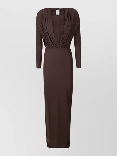Amazuìn Ribbed Maxi Dress In Brown