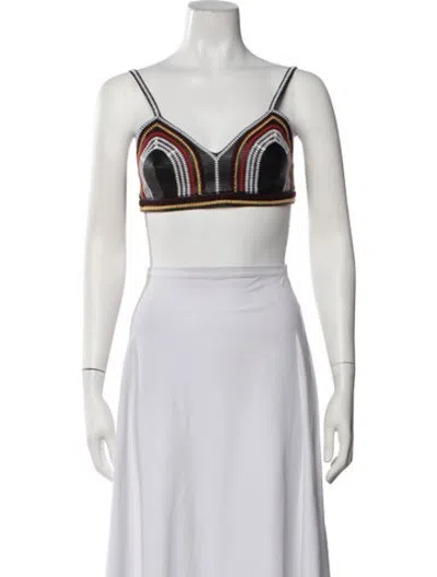 Pre-owned Ambush Graphic Print V-neck Crop Top In White