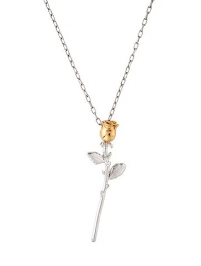 Pre-owned Ambush Two Tone Rose Charm Necklace, 23" In Multicolor