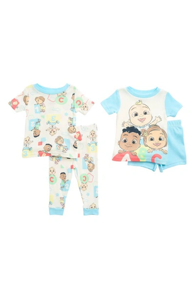 Ame Babies' Cocomelon Cotton Four-piece Pajamas In Ivory/ Blue Assorted