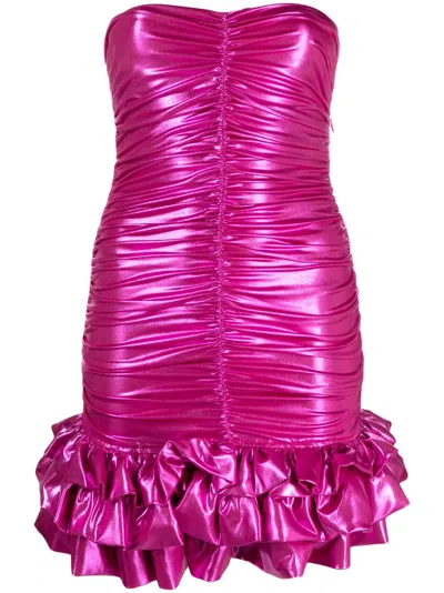 Amen Metallic Ruched Minidress In Pink