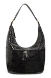 American Leather Co. Carrie Hobo Bag In Black Shiny Croco