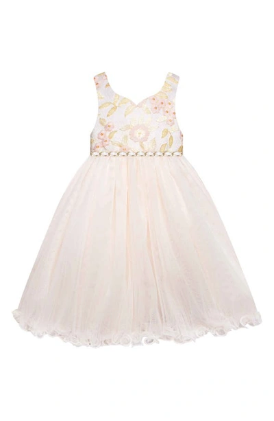 American Princess Kids' Embroidered Netting Dress In Blush Gold