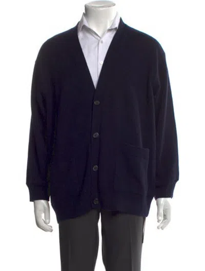 Pre-owned Ami Alexandre Mattiussi Merino Wool V-neck Cardigan In Blue
