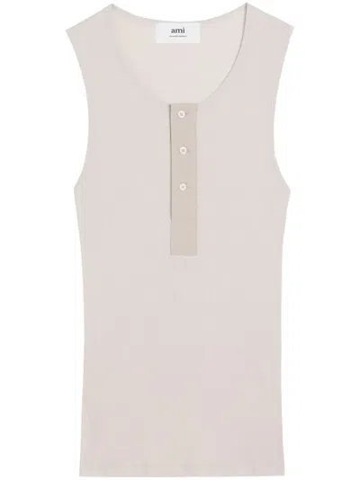Ami Alexandre Mattiussi Ribbed Cotton Tank Top In 中性色