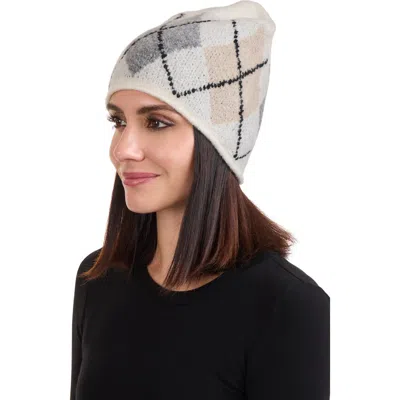 Amicale Argyle Boucle Cashmere Blend Beanie In Ivory