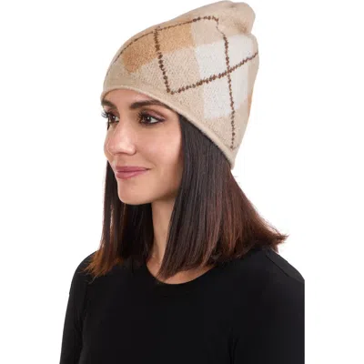 Amicale Argyle Boucle Cashmere Blend Beanie In Oat Multi