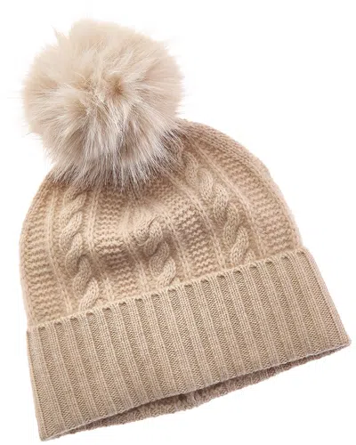Amicale Cashmere Cable Cuffed Cashmere Hat In Brown