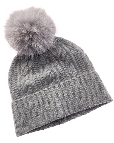 Amicale Cashmere Cable Cuffed Cashmere Hat In Gray