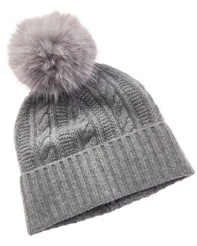 Amicale Cashmere Cable Cuffed Cashmere Hat In Grey