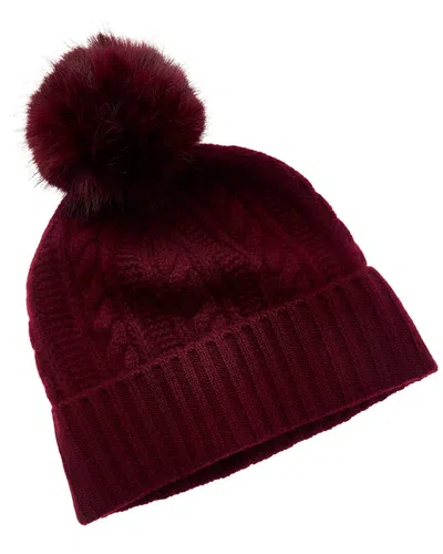 Amicale Cashmere Cable Cuffed Cashmere Hat In Red
