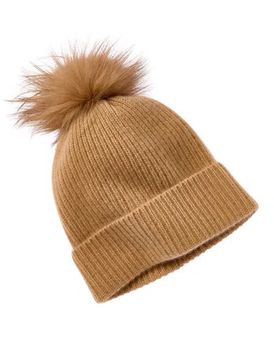 Amicale Cashmere Chunky Rib Knit Cashmere Hat In Brown