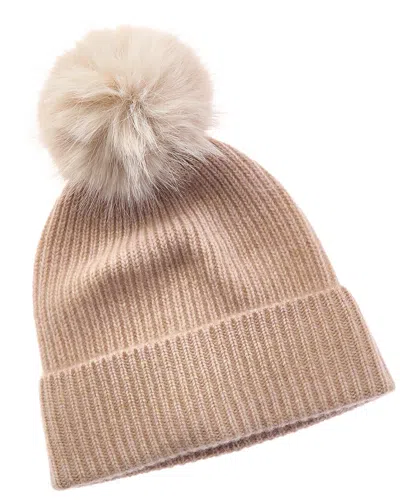 Amicale Cashmere Chunky Rib Marl Knit Cashmere Hat In Brown