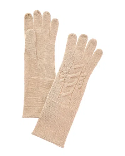 Amicale Cashmere Knit Cable Cashmere Gloves In Beige