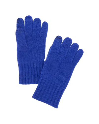 Amicale Cashmere Knit Ribbed Cuff Cashmere Gloves In Blue