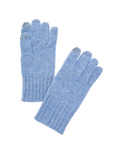 Amicale Cashmere Knit Ribbed Cuff Cashmere Gloves In Blue
