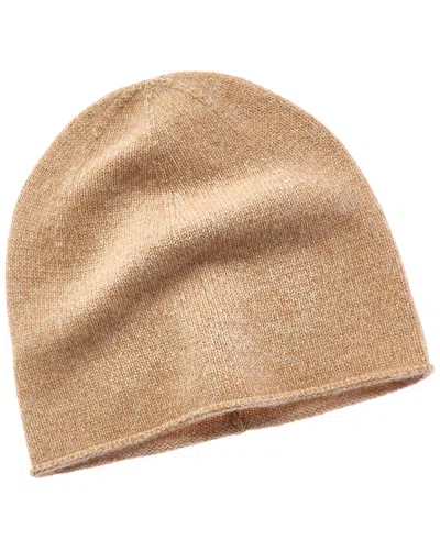 Amicale Cashmere Marled Jersey Rolled Edge Cashmere Beanie In Beige