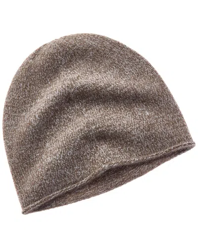 Amicale Cashmere Marled Jersey Rolled Edge Cashmere Beanie In Brown