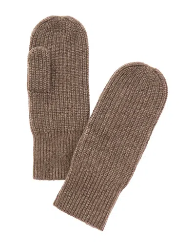 Amicale Cashmere Rib Cashmere Mittens In Brown