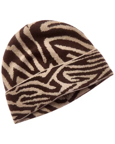 Amicale Cashmere Zebra Jacquard Cuffed Cashmere Hat In Brown