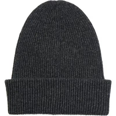 Amicale Ribbed Cashmere Double Cuff Beanie In Charcoal