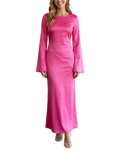 Amina Glam Long Sleeve Maxi Dress In Pink