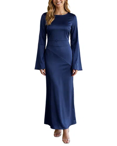 Amina Glam Long Sleeve Maxi Dress In Blue