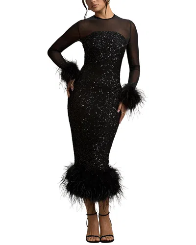 Amina Glam Long Sleeve Midi Dress In Black