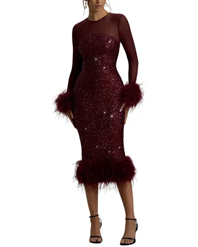 Amina Glam Long Sleeve Midi Dress In Burgundy