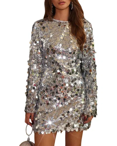 Amina Glam Long Sleeve Mini Dress In Gray