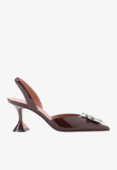 Amina Muaddi Begum 70 Crystal Buckle Slingback Pumps In Patent Leather In Burgundy