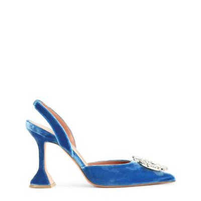 Amina Muaddi Begun Slingback Pumps 95 Mini Velvet Crystal Leather Heel In Gold