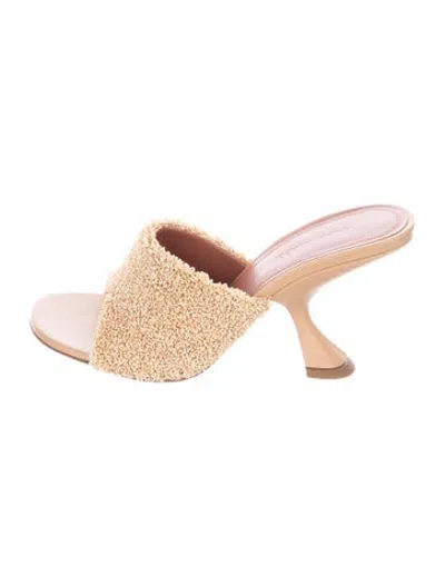 Pre-owned Amina Muaddi Leather Studded Accents Slides In Neutrals/pink