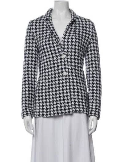 Pre-owned Amina Rubinacci Linen Houndstooth Print Blazer In Grey