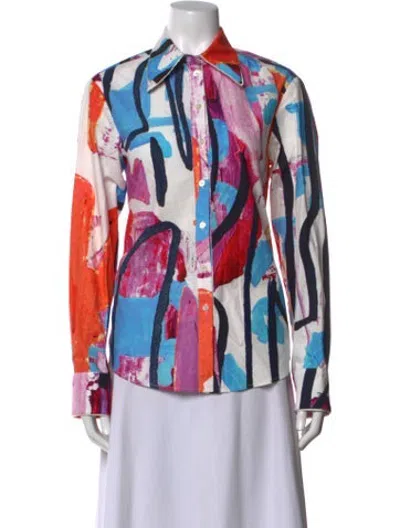 Pre-owned Amir Taghi Graphic Print Long Sleeve Button-up Top In Multicolor