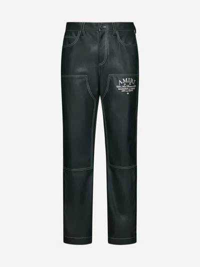Amiri Arts District Carpenter Faux Leather Trousers In Rain Forest