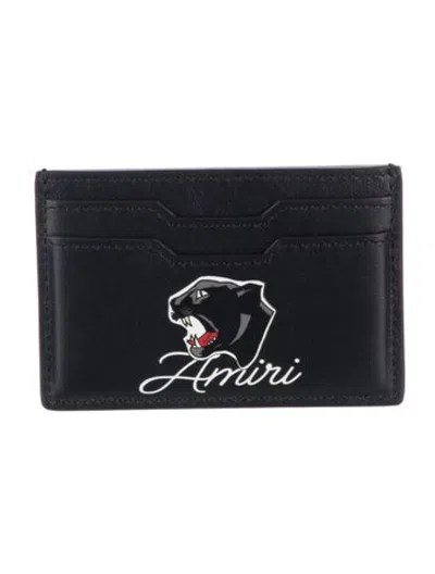 Pre-owned Amiri Leather Graphic Print Card Holder In Black