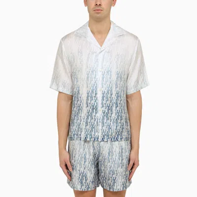 Amiri Light Blue Silk Shirt With Logo Print Men