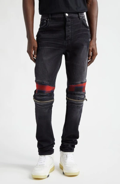 Amiri Mx2 Plaid Patch Skinny Jeans In Black