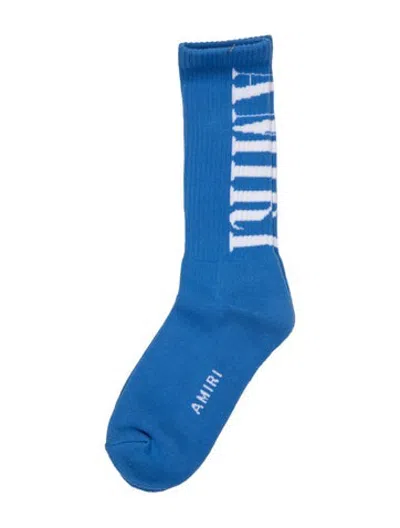 Pre-owned Amiri Printed Logo Knee Socks  W/tags In Blue