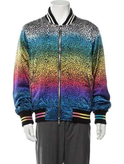 Pre-owned Amiri Silk Animal Print Bomber Jacket In Blue