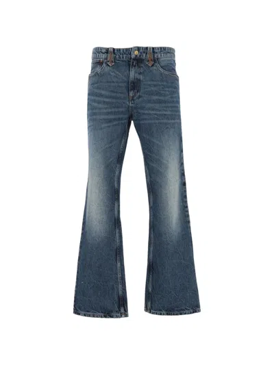 Amish Gringo Loco Embroidered Bootcut Jeans In Blue