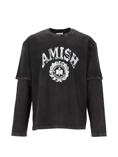 Amish Logo-print Double-layer T-shirt In Black