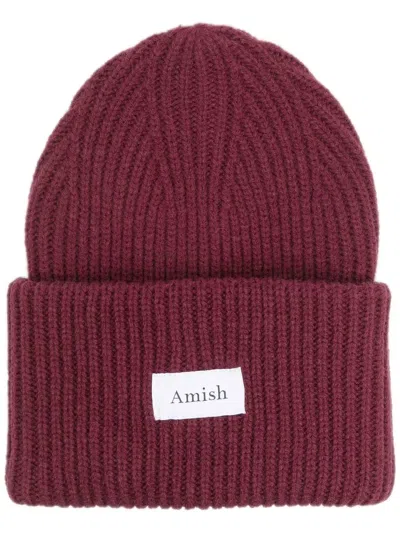 Amish Ribbed-knit Logo-patch Hat In Red