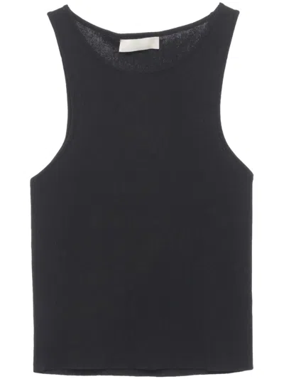 Amomento Fine-ribbed Crew-neck Tank Top In 黑色