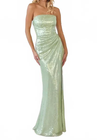 Amoris Ornate Sequin Sheath Maxi Dress In Sage In Green