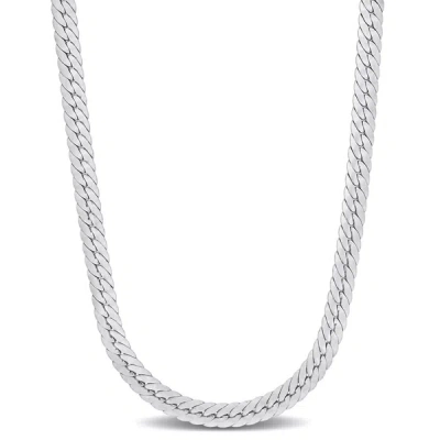 Amour 5 Mm Herringbone Chain Necklace In Sterling Silver In White