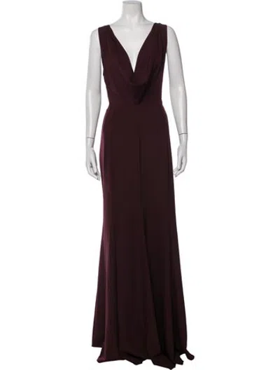 Pre-owned Amsale Cowl Neck Long Dress In Burgundy
