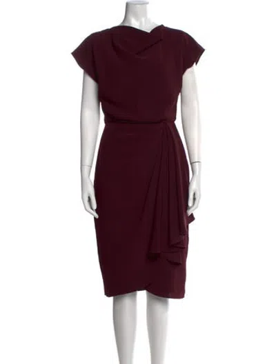Pre-owned Amsale Cowl Neck Midi Length Dress In Burgundy